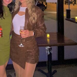 Lulu's Brown Leather Jacket and Skort Set